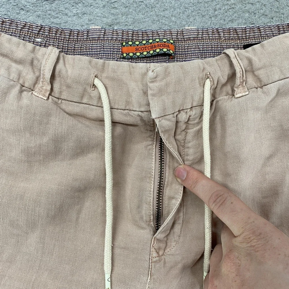 Scotch & Soda Warren Pants Mens 34x30 Beige Linen Blend Elastic Waist Chino